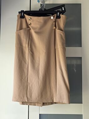 Elie Tahari High-Waist Pencil Skirt with Gold Buttons & Front Pockets